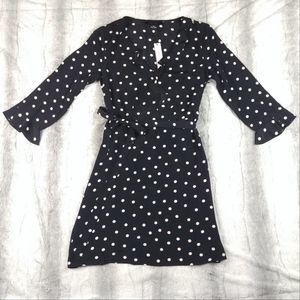 Sanctuary Black Polka Dot Vneck Long Sleeve Midi